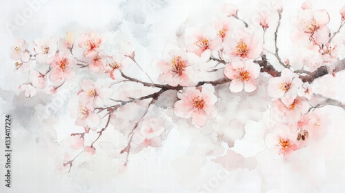 Watercolor Cherry blossom blooming flower,Sakura tree or forest side view,Cherry tree spring flower background,elements for environment and garden,botanical in spring season.