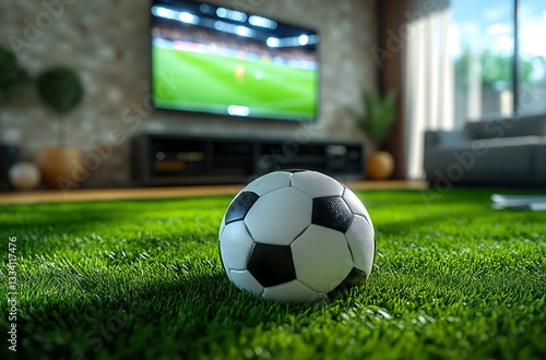 football soccer tournament concept football living room with tv open live match