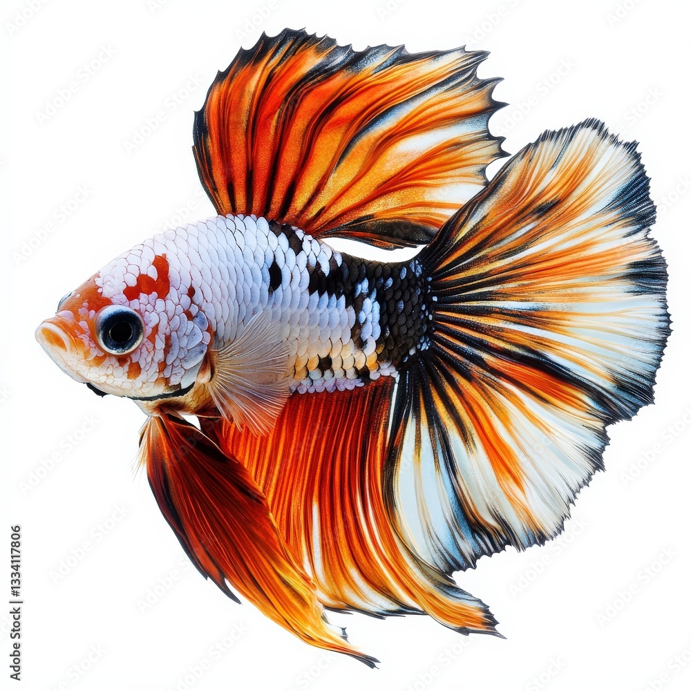 Vibrant Betta Fish with Colorful Fins Swimming in Clear Water Background