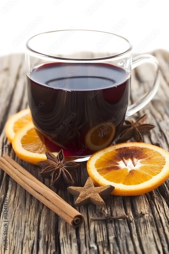 Warm Mulled Wine with Spices and Oranges Winter Drink Warm Mulled Wine with Spices and Oranges Winter Drink