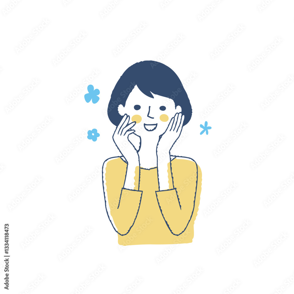 頬に手を当てて喜んでいる女性