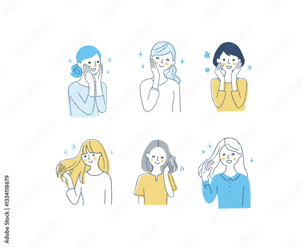 スキンケア・ヘアケア　笑顔の女性　セット