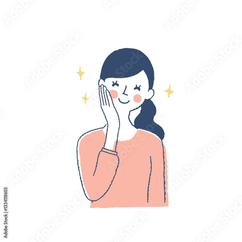 頬に手を当てて喜んでいる女性
