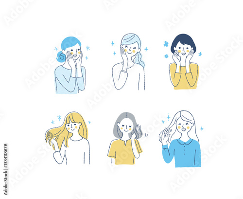 スキンケア・ヘアケア　笑顔の女性　セット