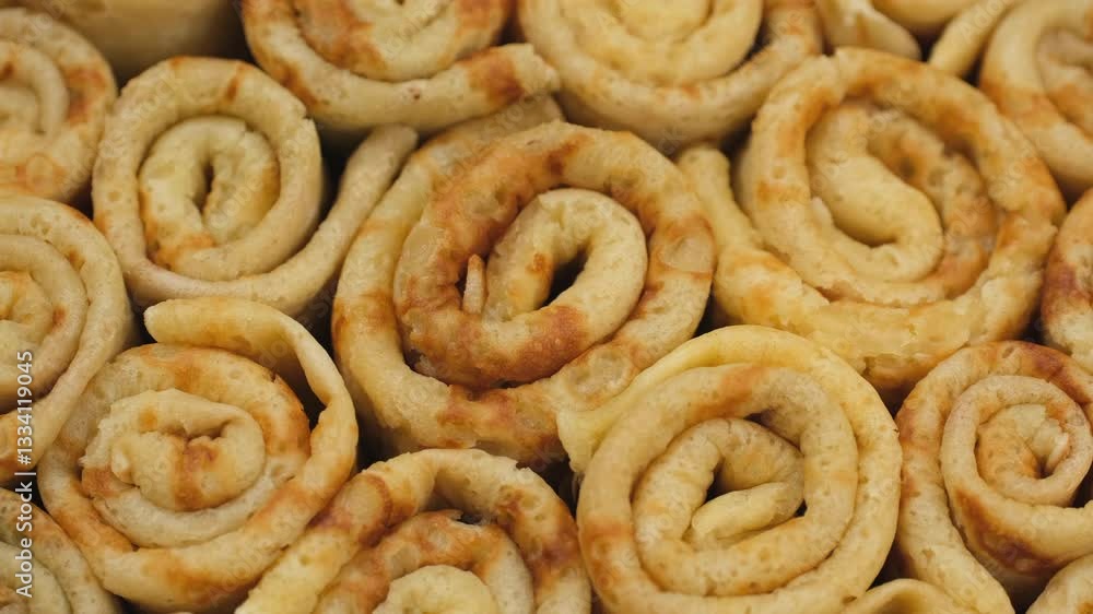 Fresh baked crepes close up, rotation Fresh baked crepes close up, rotation