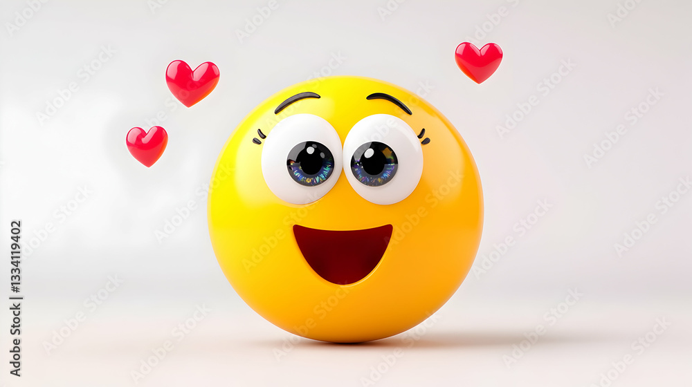 Fototapeta premium Happy yellow emoticon with hearts