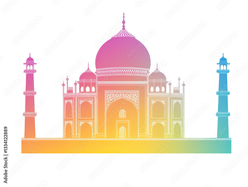 Isolated Colorful Taj Mahal Illustration Isolated Colorful Taj Mahal Illustration