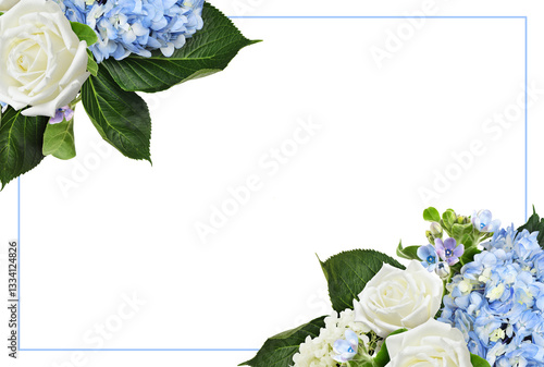 Blue hydrangea, white rose ...