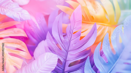 Pastel-colored tropical leaves background
