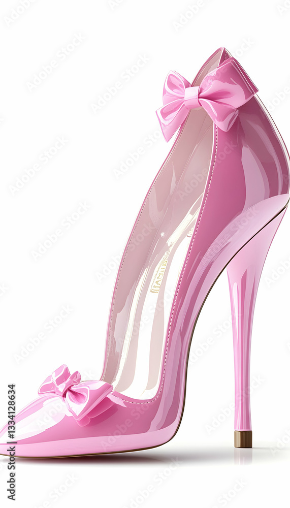 Pink high-heeled shoe with bows