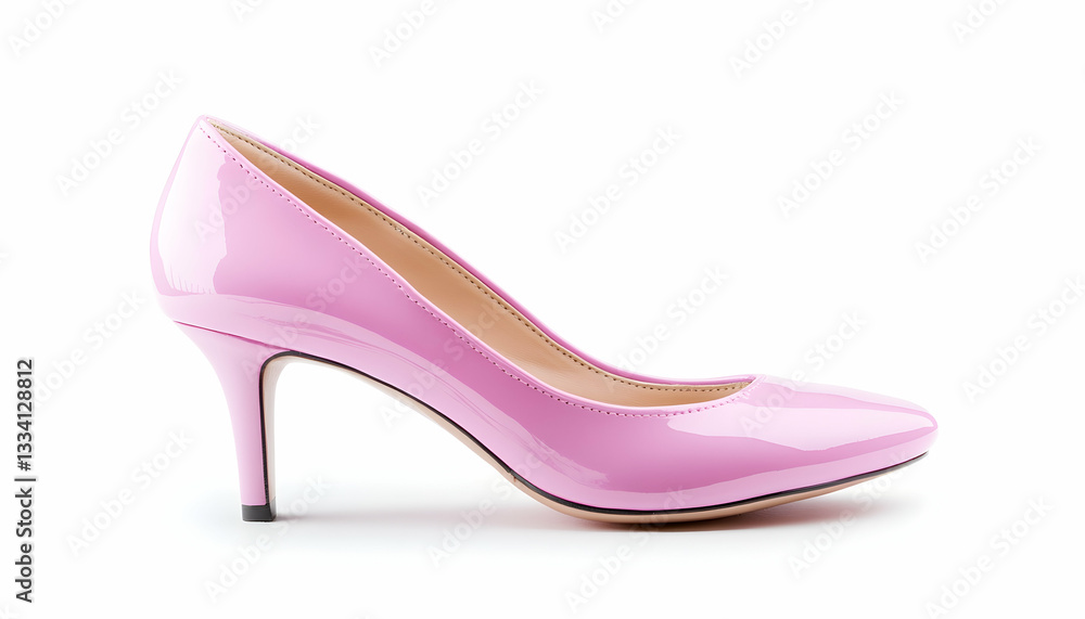 Pink patent leather stiletto heel pump isolated on white background Pink patent leather stiletto heel pump isolated on white background