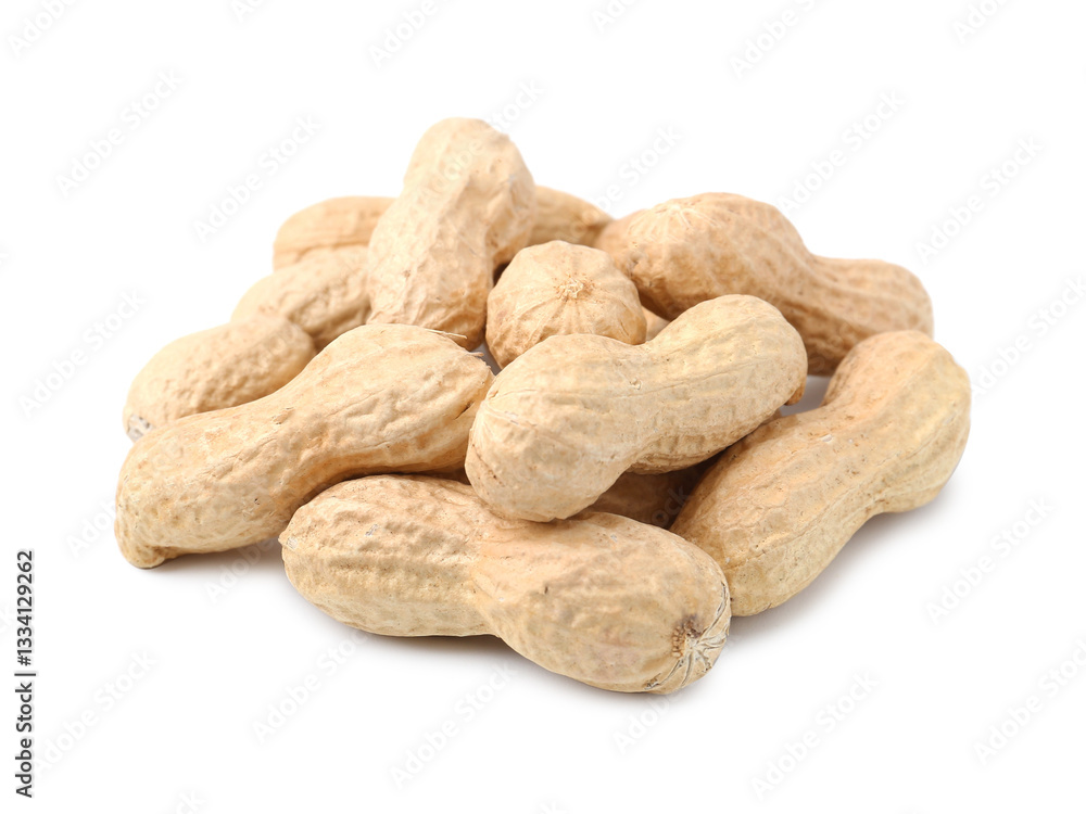Pile of unpeeled peanuts isolated on white Pile of unpeeled peanuts isolated on white