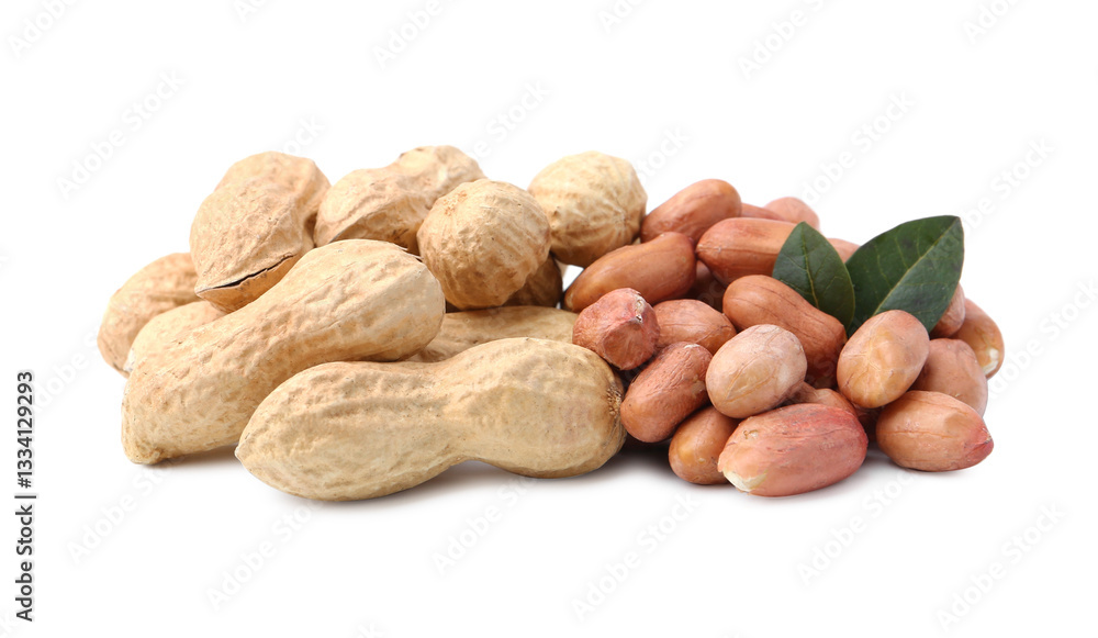 Pile of different peanuts isolated on white Pile of different peanuts isolated on white