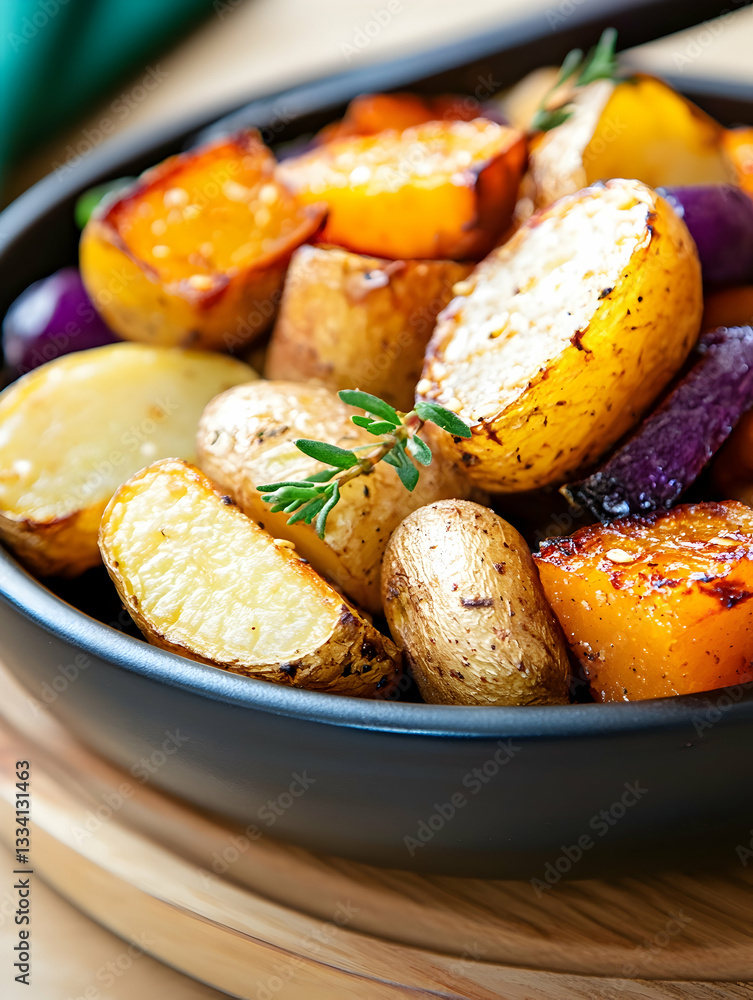 Roasted potatoes and butternut squash in a bowl Roasted potatoes and butternut squash in a bowl