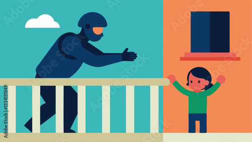Rescue Mission A SWAT officer reaching for a child or victim at the edge of a balcony as he lands safely showcasing the humanitarian aspect of their work.