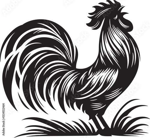 hen with her chicks silhouette vector illustration on a white background