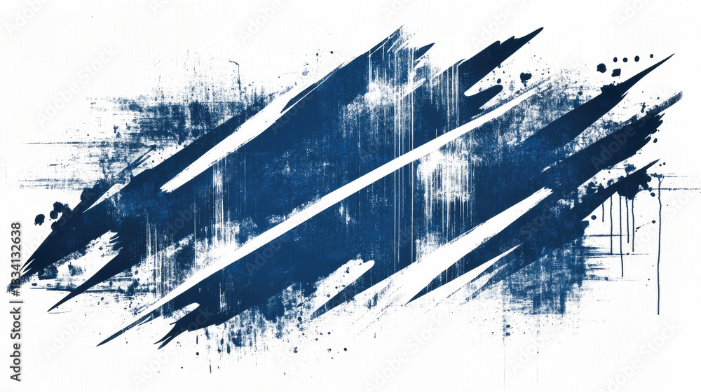 Fototapeta premium Dynamic blue paint streaks with abstract brush stroke patterns on white background