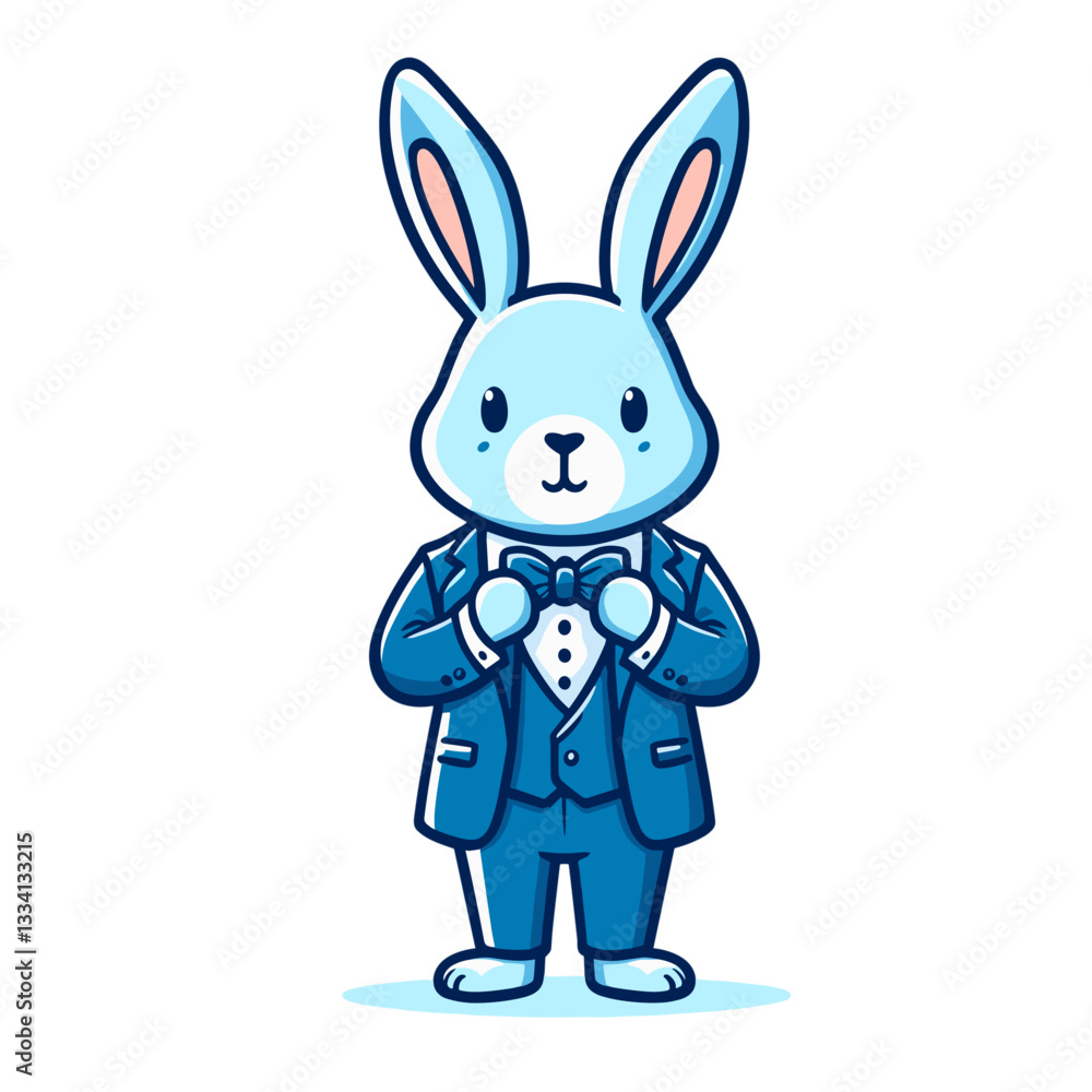 Obraz premium Professional bunny in formal blue suit. Vector illustration perfect for business concepts, corporate mascots, and professional service branding.