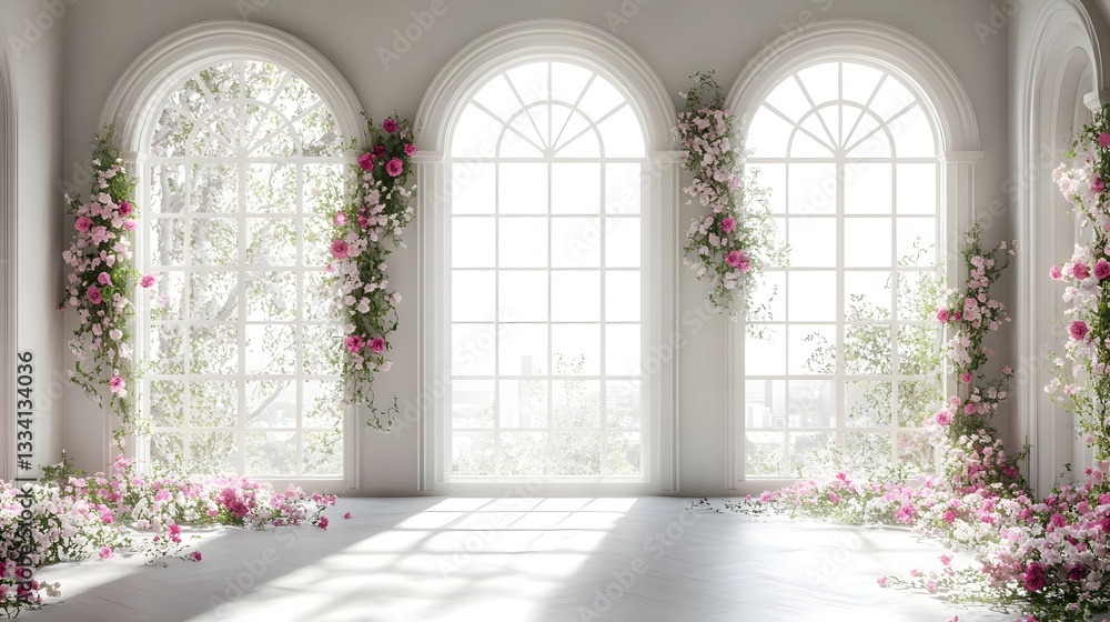 wedding background with flower wall and sofa generative AI wedding background with flower wall and sofa generative AI