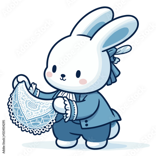 Maid bunny with lace handkerchief in blue uniform. Vector illustration for cleaning service and household helper characters.