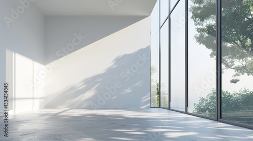 Empty Room Corner View with Large Windows and Clean Lines in a Modern Interior Setting