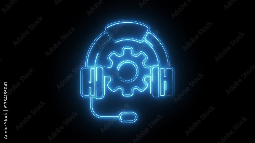 Glowing neon technical support icon isolated on black background. HD Video motion graphic animation Glowing neon technical support icon isolated on black background. HD Video motion graphic animation