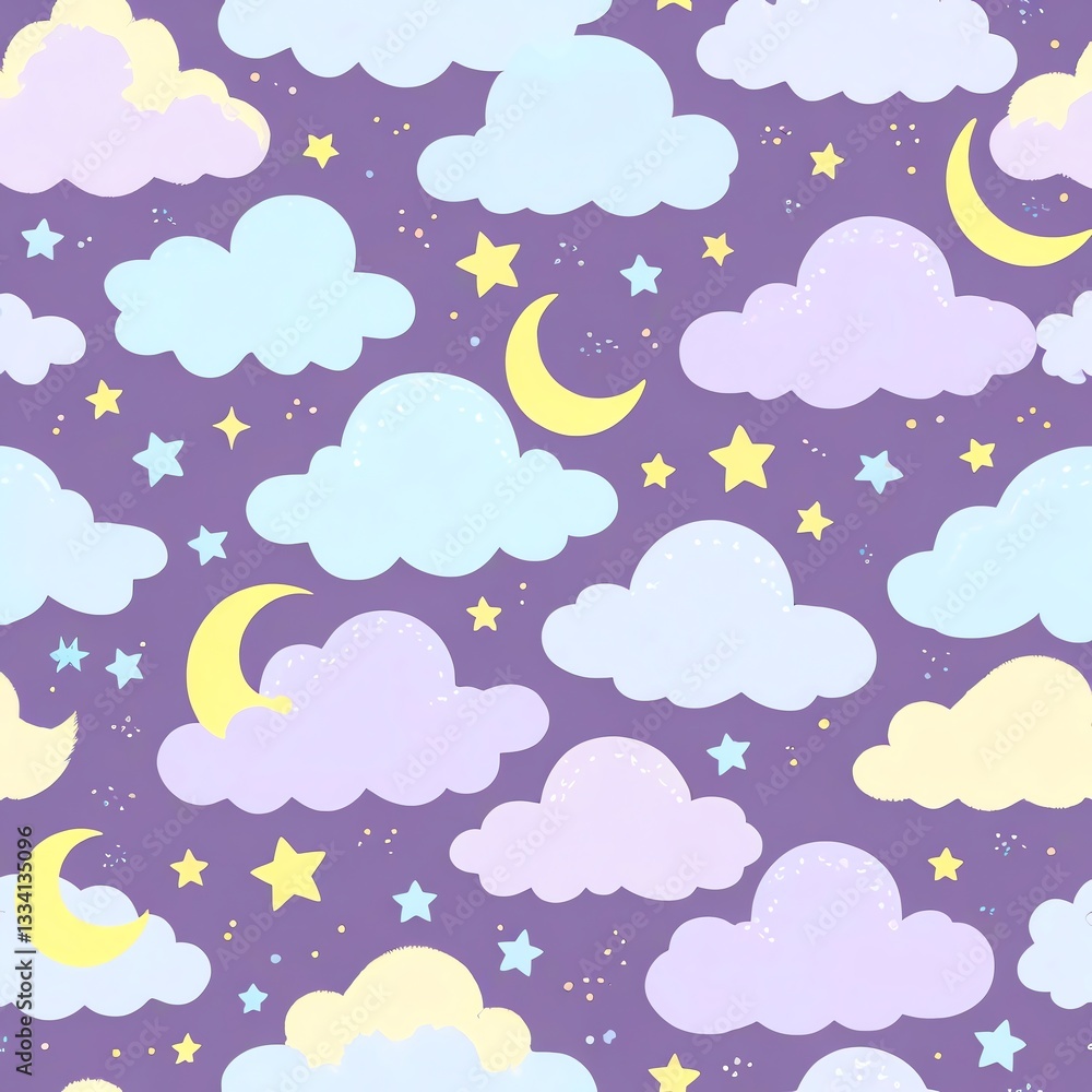 Pastel Night Sky: Dreamy Clouds, Stars, and Moons Pastel Night Sky: Dreamy Clouds, Stars, and Moons