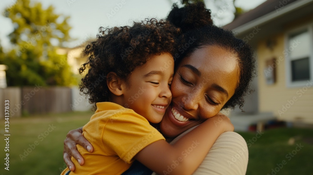 Φωτογραφία This image features a woman hugging a child, capturing an intimate moment of familial love