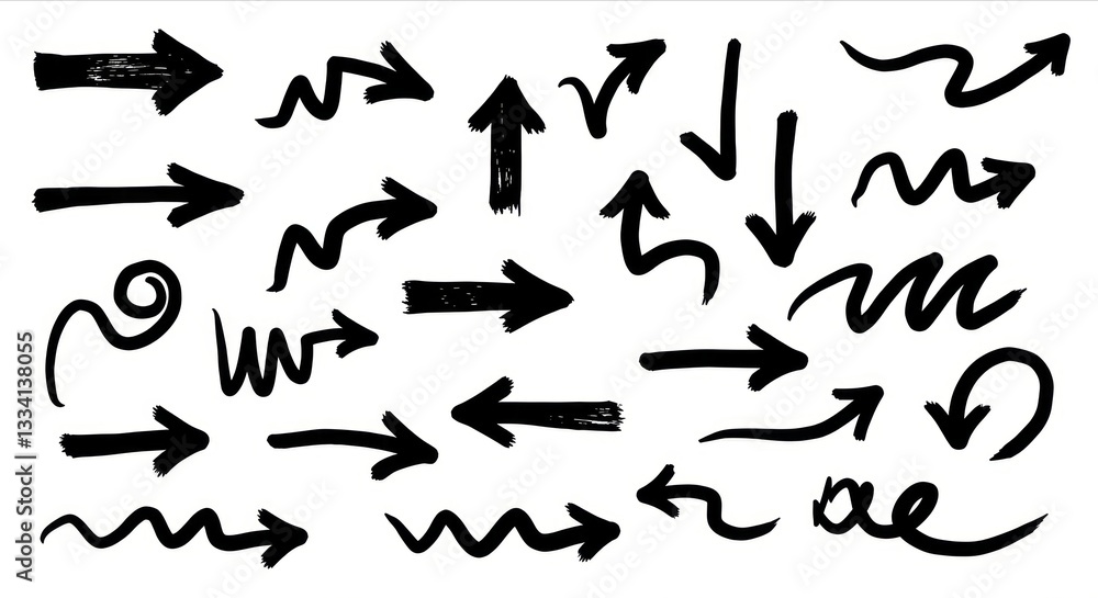 Scattered black ink arrows on white background. Scattered black ink arrows on white background.