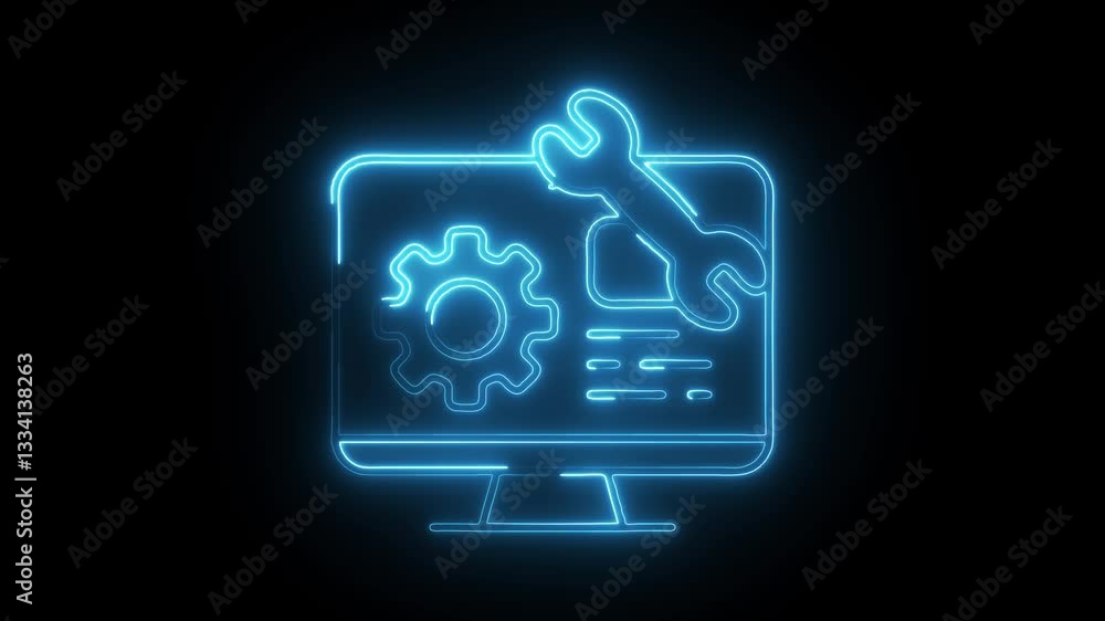 Glowing neon software as service icon isolated on black background. HD Video motion graphic animation Glowing neon software as service icon isolated on black background. HD Video motion graphic animation