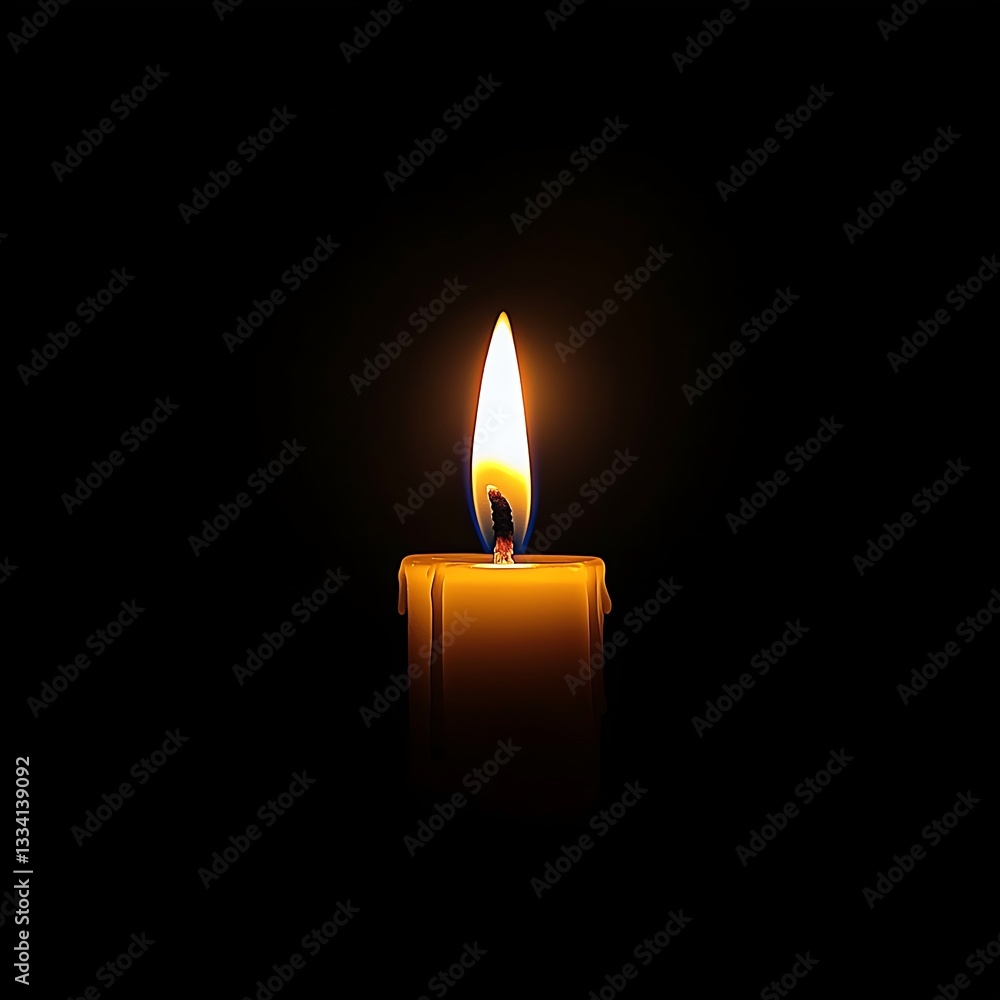 A single lit candle creates a warm glow against the dark background A single lit candle creates a warm glow against the dark background