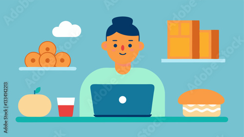Expense Tracking A bakery owner sitting at a table with a laptop open categorizing expenses on an expense tracking app surrounded by baked goods.