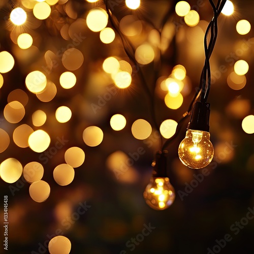 Wallpaper Mural Warm Golden String Lights create a magical bokeh effect at night Torontodigital.ca