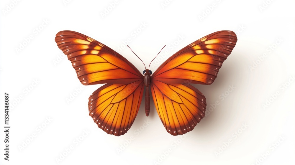 Obraz premium Vibrant orange and brown butterfly, isolated on white background. Detailed wings and body, showcasing nature's beauty