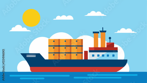 Export Growth A cargo ship loaded with goods sailing towards a bright horizon to represent economic growth and increased exports due to easier lending.