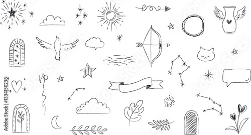 Set of hand drawn doodle elements. Vector Illustration.