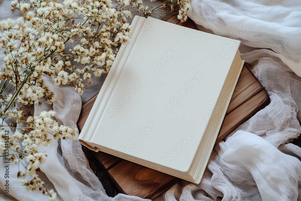 Blank Hardcover Book on Cozy Fabric with Natural Elements