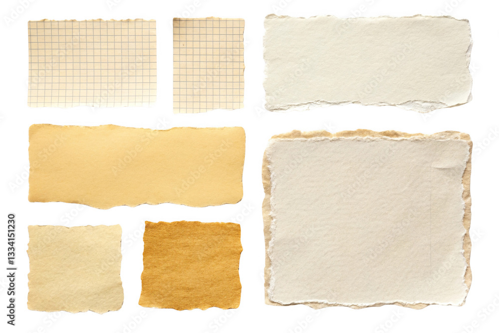Fototapeta premium Textured paper pieces in various shapes and colors, perfect for creative projects