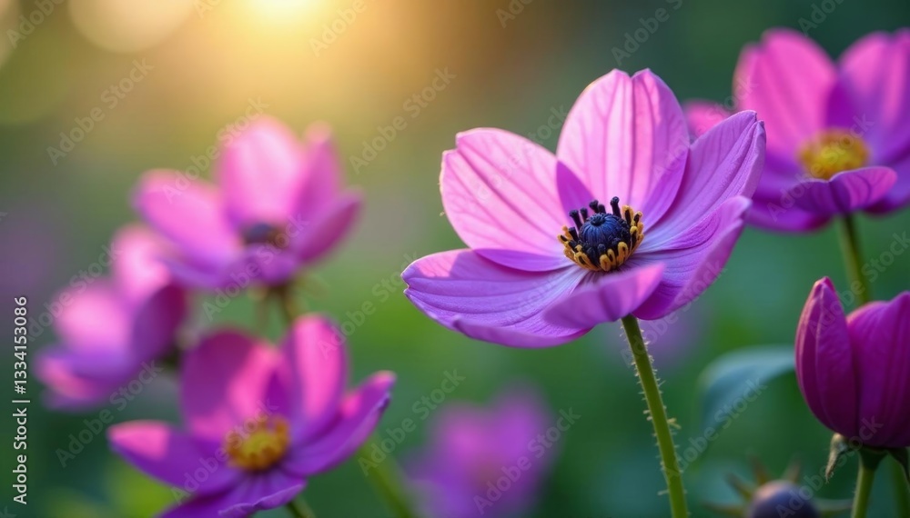 Beautiful background of purple anemone flowers in full bloom, blooming, background, floral Beautiful background of purple anemone flowers in full bloom, blooming, background, floral