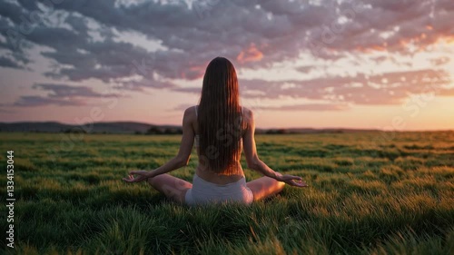 Wallpaper Mural The Woman Meditating at Sunset Torontodigital.ca