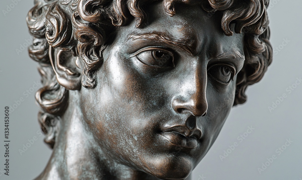 Close-Up of a Bronze Sculpture of a Man's Face Showing Great Detail Close-Up of a Bronze Sculpture of a Man's Face Showing Great Detail