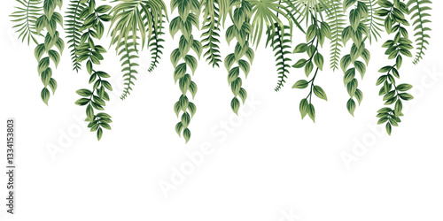 Tropical palm leaves, liana botanical border. Exotic jungle banner.	