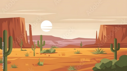Far west illustration, beautiful view of a western desert landscape