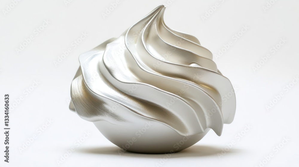 Fototapeta premium A Swirling Silver Sculpture Resembles Frosted Creamy Softness