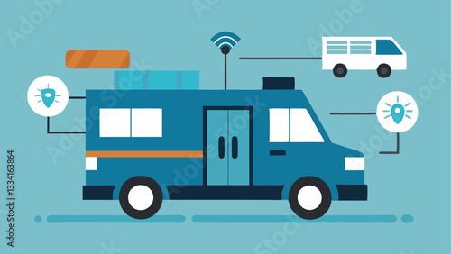 Safety Measures A zoomedin illustration of the security features of the transport vehicle including reinforced locks and surveillance cameras.