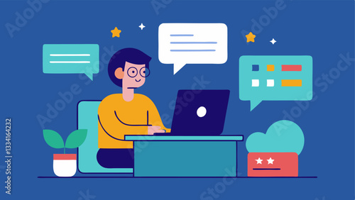 Feedback Loop An illustration of a writer receiving feedback from a digital interface with AIgenerated comments visible on the screen depicting a constructive review process.