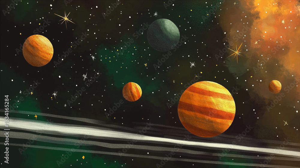 Fototapeta premium Planets in orbit in space, background for posters and covers