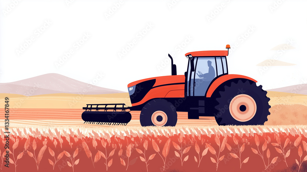 Fototapeta premium Modern tractor, farm equipment, agricultural machinery, farming technology, soil cultivation, sustainable agriculture, plowing fields, crop planting, precision farming, rural devel