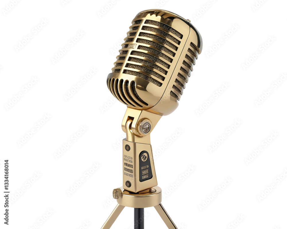 Fototapeta premium Vintage gold microphone with classic design, perfect for performances