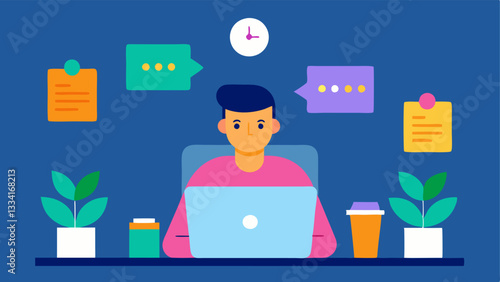 Freelancer at a Desk An illustration of a gig worker sitting at a home office desk surrounded by colorful sticky notes with financial goals such as Save for Retirement and Invest